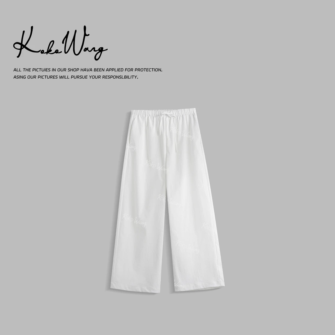 KOKO WANG夏季简约高腰抽绳超薄抗皱显瘦百搭休闲裤N4015G01K01