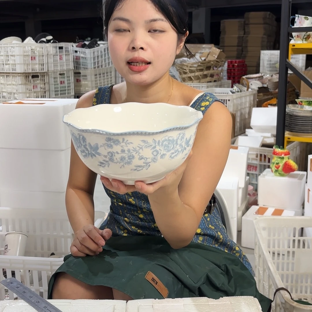 瓷微瑕陶瓷餐具釉下彩  8寸碗