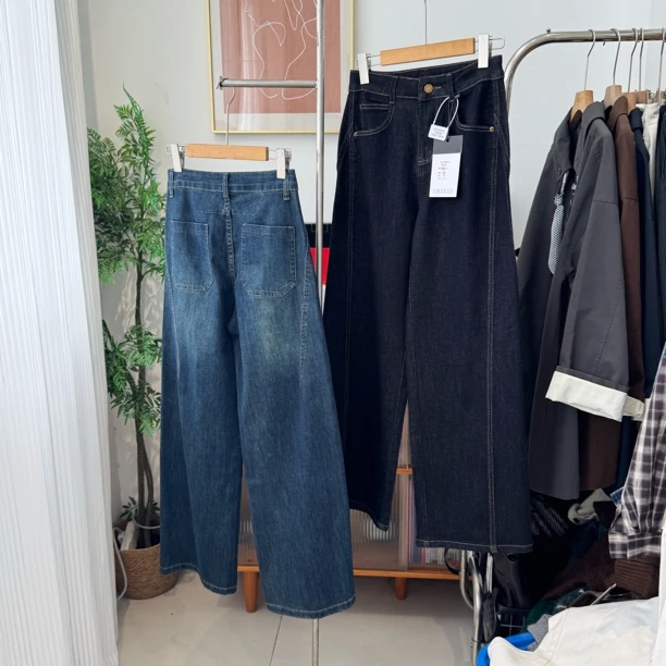 窄板高腰保色四面弹直筒牛仔裤春秋