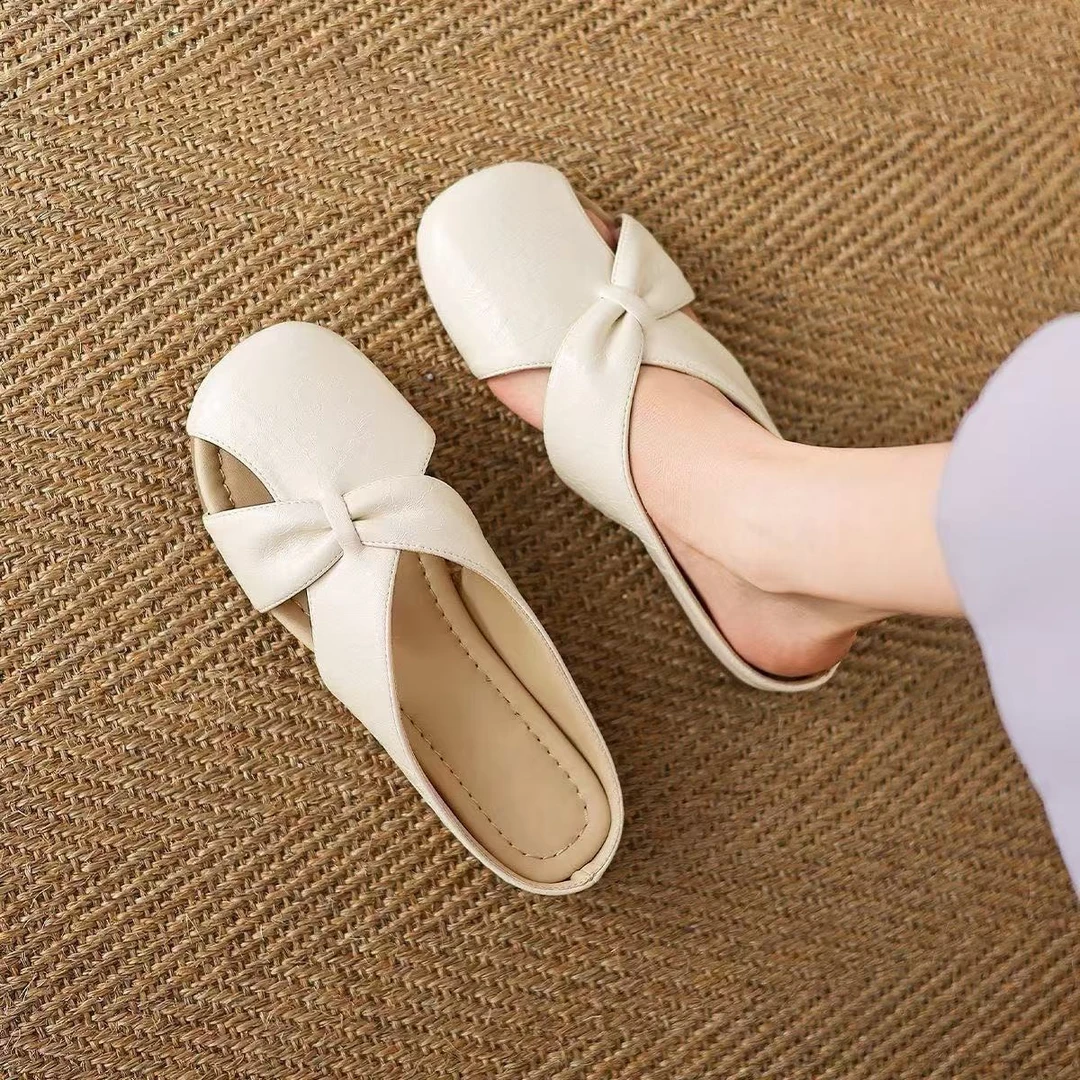 2025夏新款文艺复古玛丽珍半拖鞋懒人平底凉拖包头鞋y