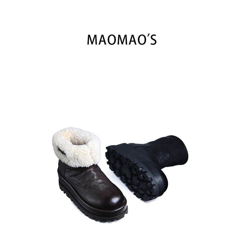 【QT】厚底增高马皮羊皮毛一体保暖防滑雪地靴厚棉皮包底短靴女