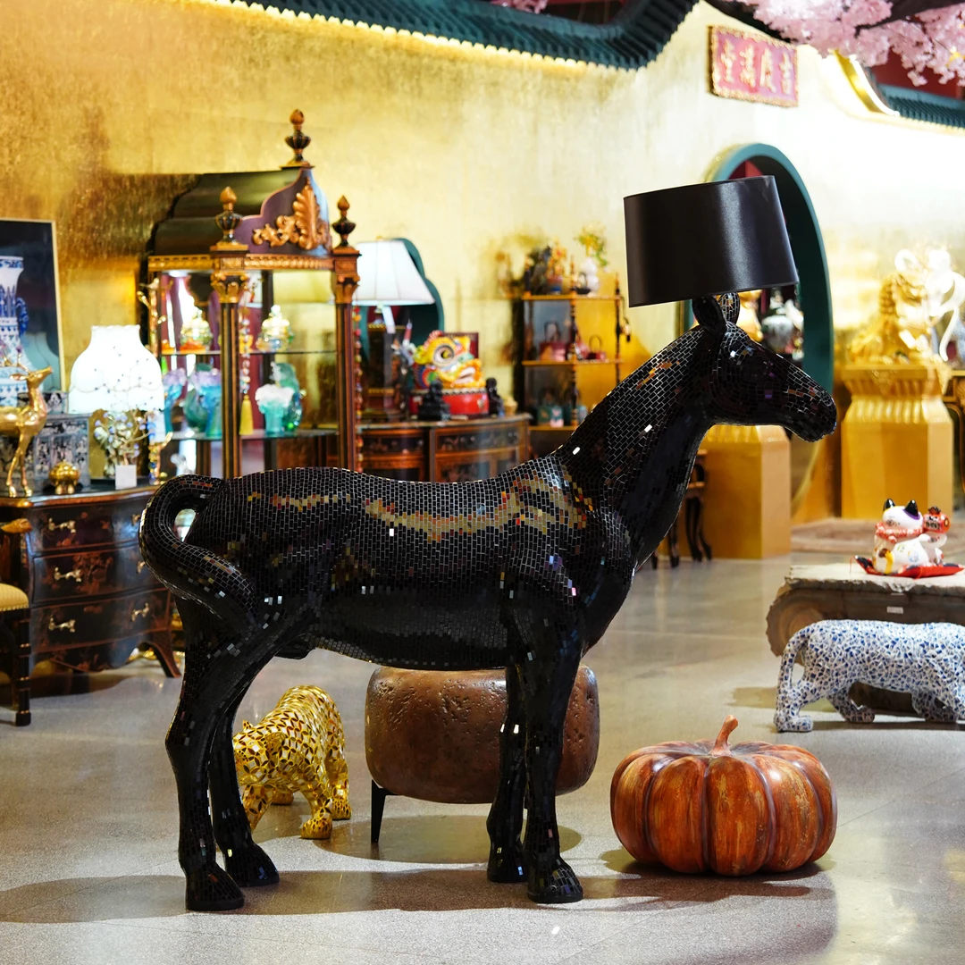 【BENNY本尼家】马赛克手工贴片大号黑色马庭院装饰客厅落地摆件