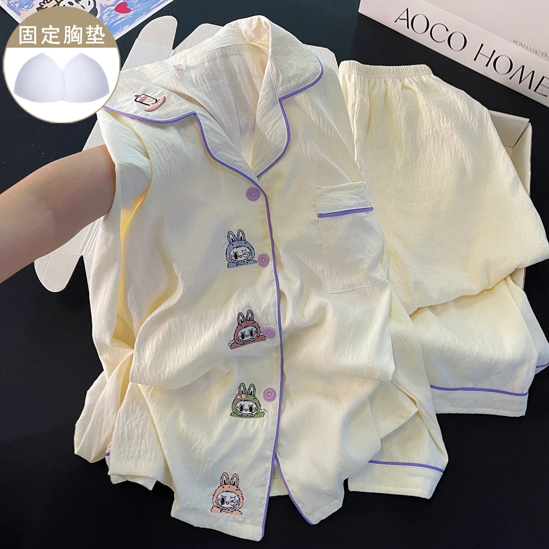 拉布布睡衣女春秋季带胸垫开衫卡通可爱秋冬2025年新款家居服套装