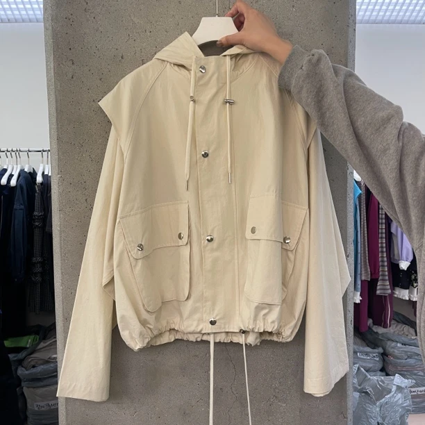 25年韩国东大门春季新款直邮 PEB 薄款连帽下摆抽绳夹克外套