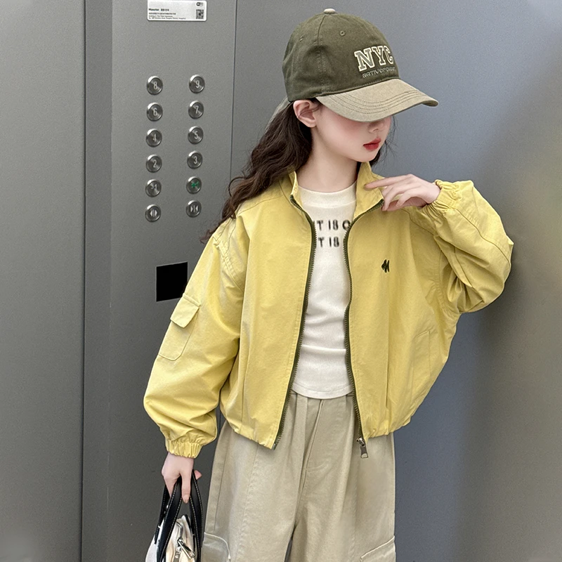 女童春季外套2025新款立领拉链衫休闲运动上衣大儿童春秋短款夹克