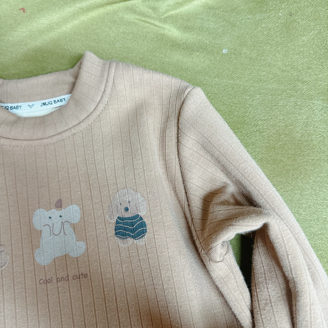 【断码处理 201322】秋冬儿童针织贴身卡通印花一体绒长袖打底衫