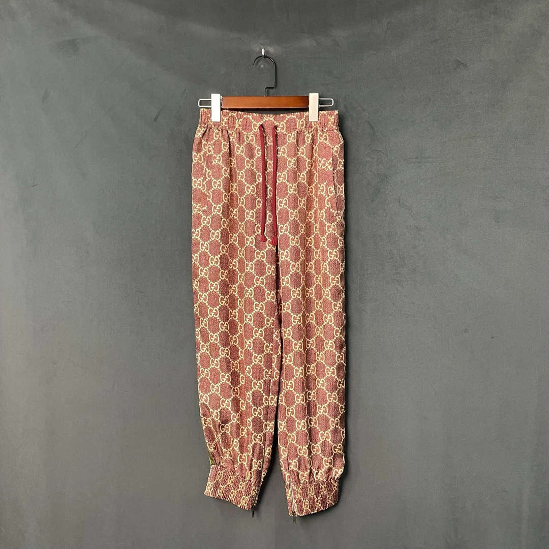 99新 GUCCI/古驰 棕色满印桑蚕丝长裤 XS码 99新