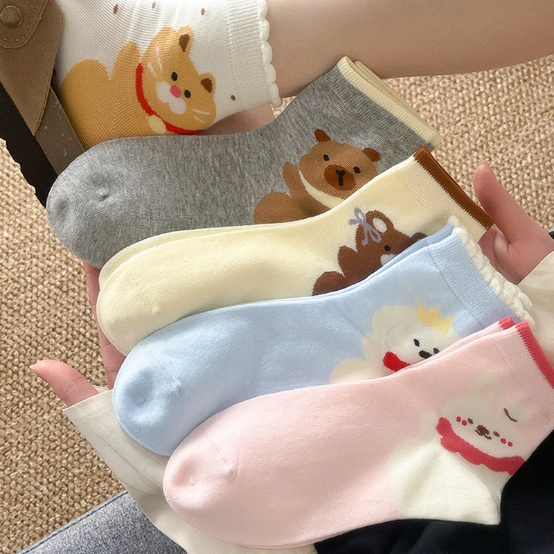袜子女2025新款春秋季可爱风卡通动物中筒袜棉袜搭配勃肯鞋穿长袜