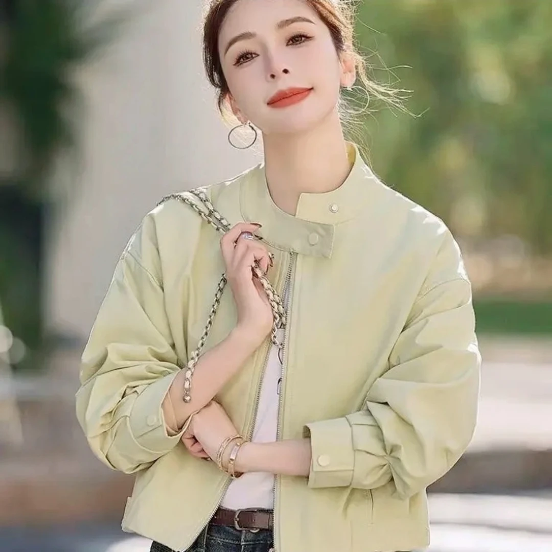 女士立领小皮衣外套春季新款软PU上衣休闲时尚减龄百搭2608