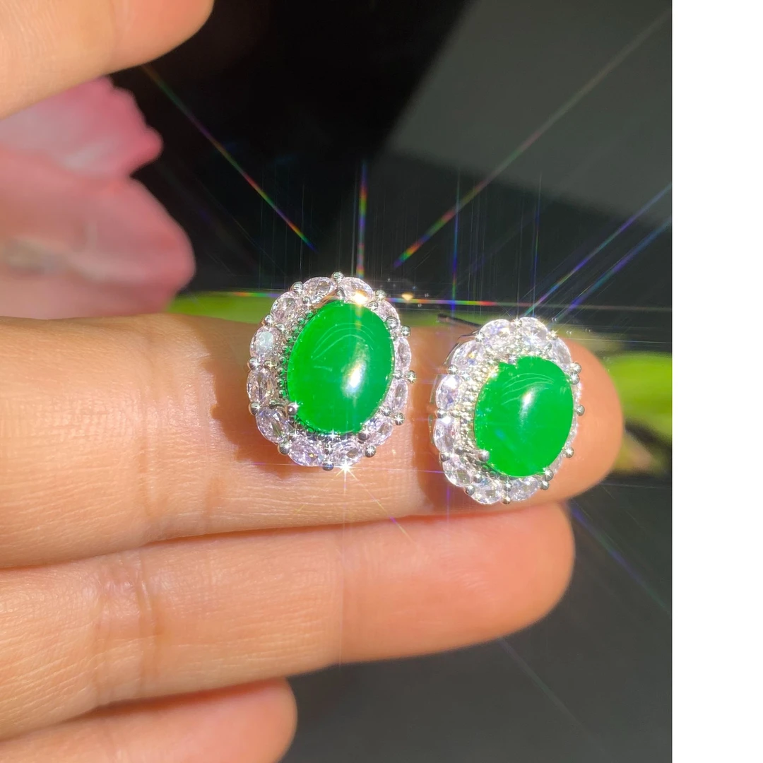 耳饰 时尚耳钉耳饰满绿色阳耳钉时尚高级感