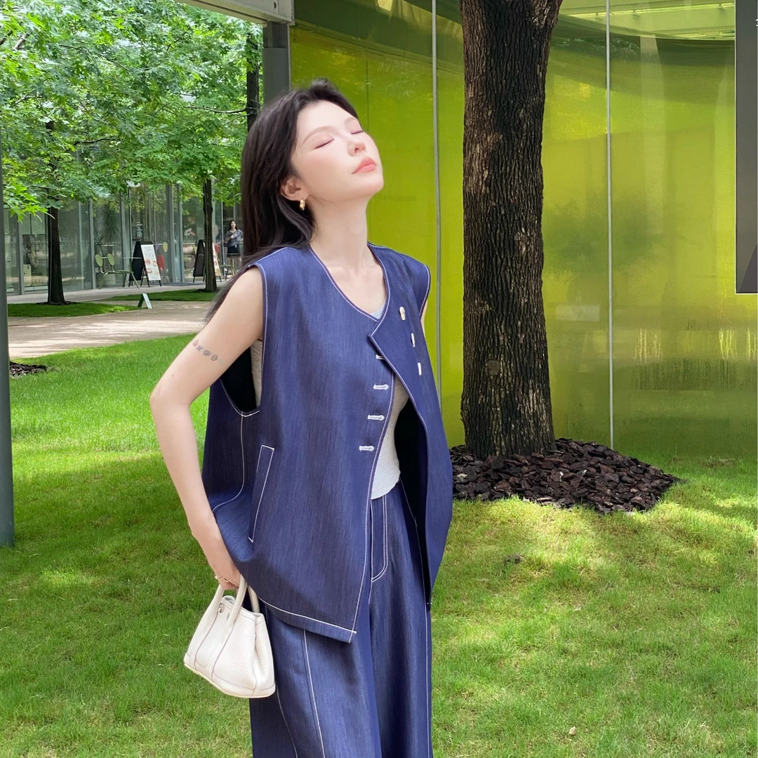 T-GEY【虚线】明线高级感马甲+阔腿裤套装