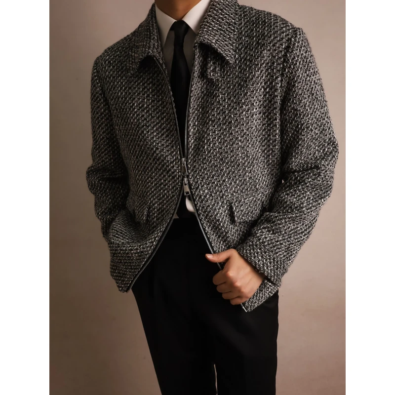 INCHOI男士亮丝翻领休闲夹克春秋冬季阔版百搭通勤潮流外套