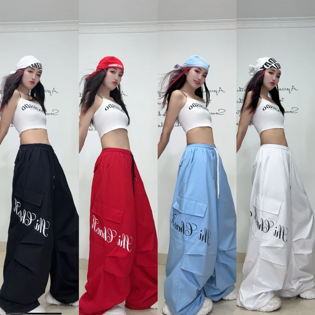 时超康SHI.CHAO.KANG.潮牌长裤字母印花阔腿工装裤2576款