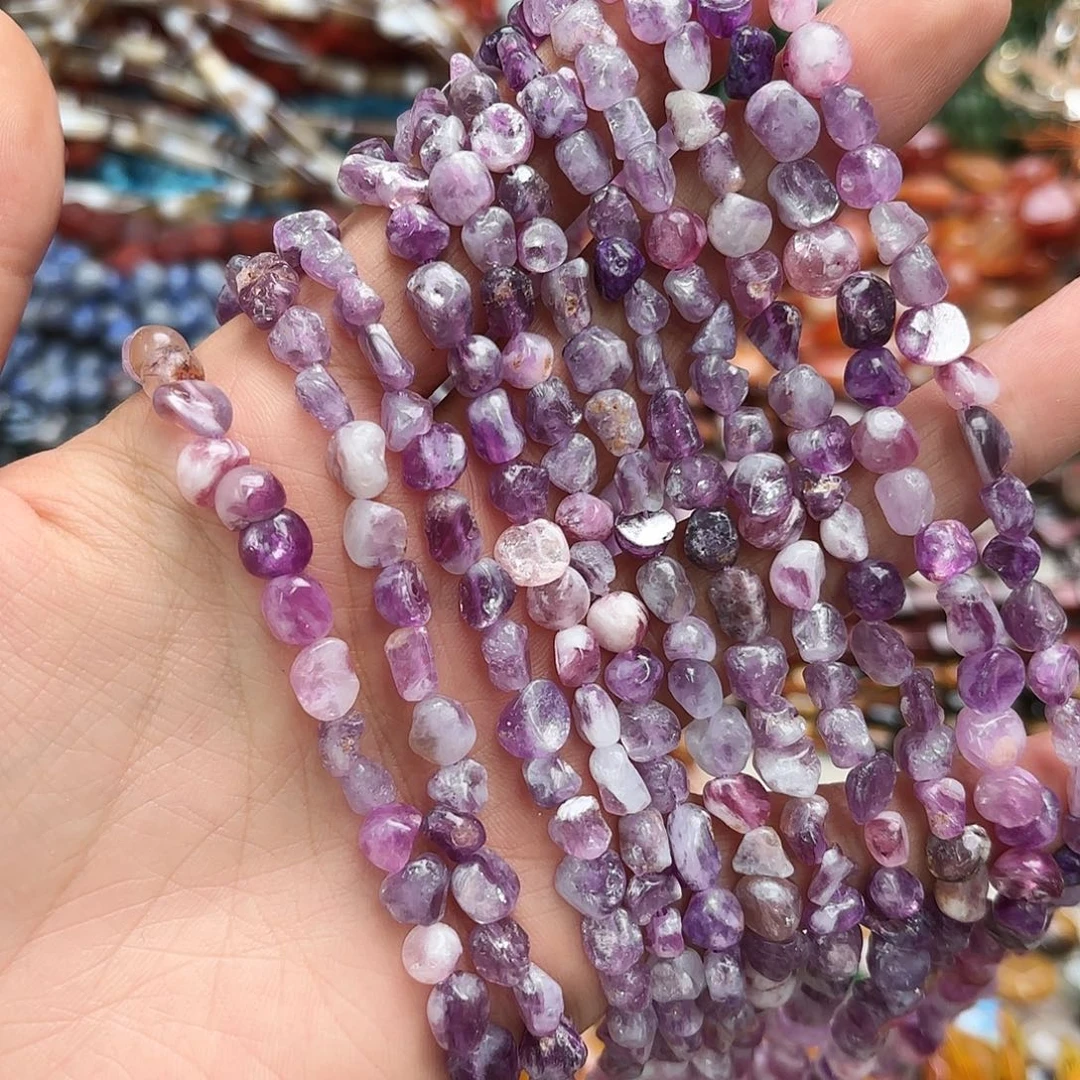 玛瑙/玉髓未镶嵌珠宝半成品4-6紫锂云母随行一条