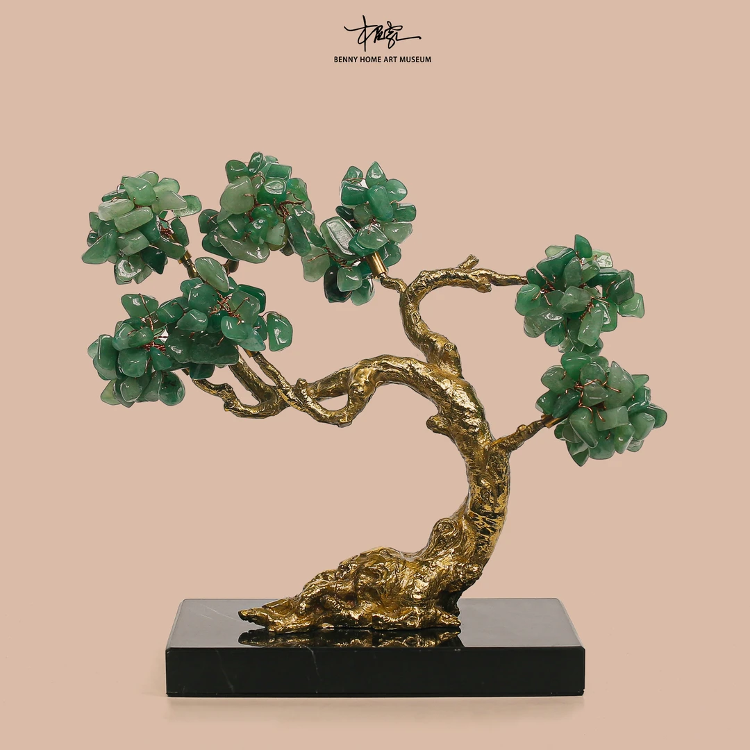 【本尼家】J09小号黄铜绿水晶发财树开业前台玄关装饰品迎客松摆件