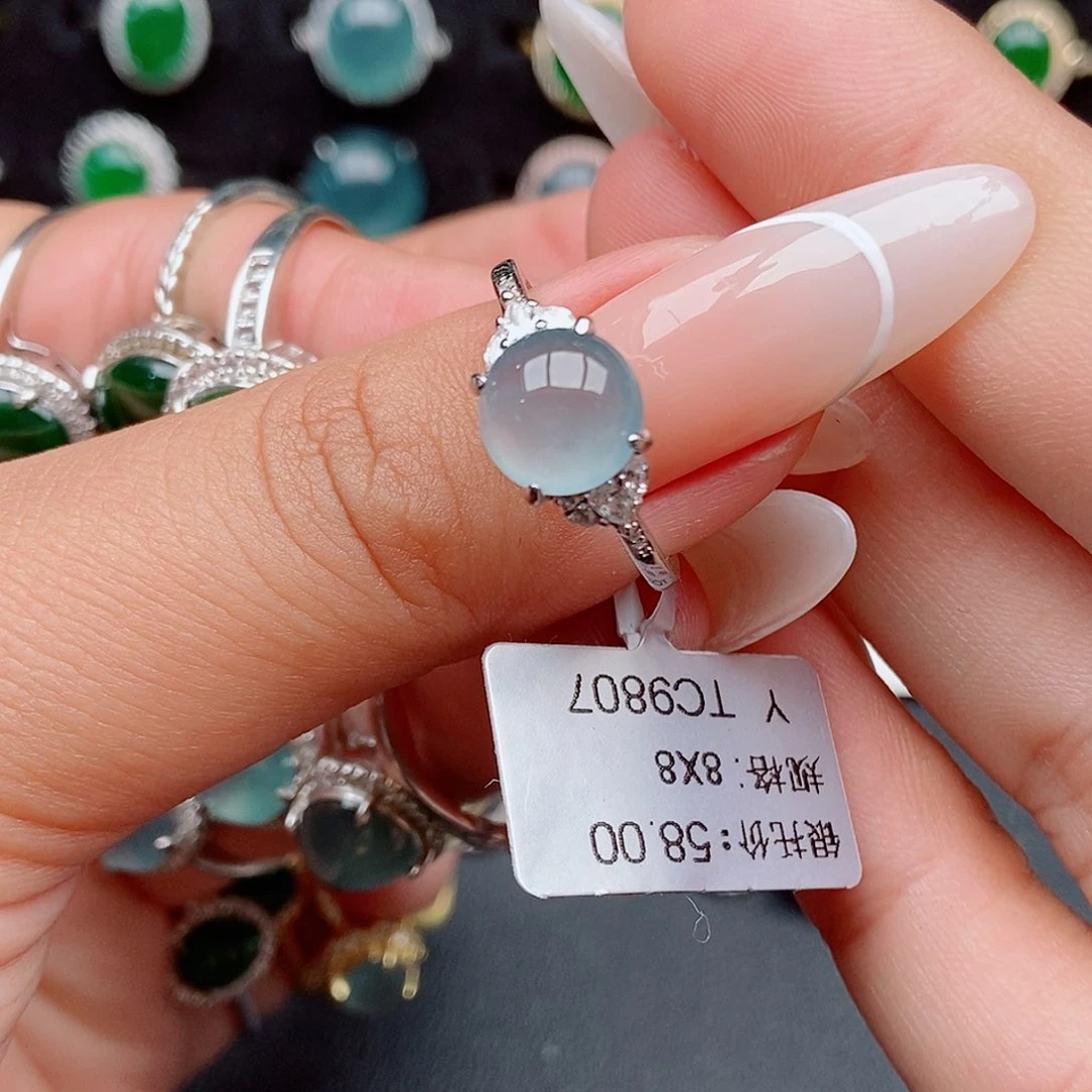 翡翠戒指银S925镶嵌5255