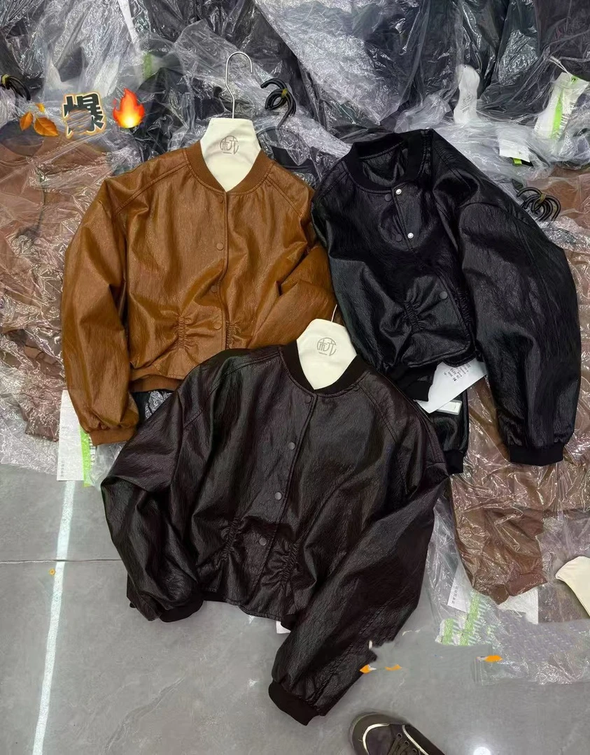 长袖立领街头风常规皮衣秋款黑色秋季皮夹克--1121