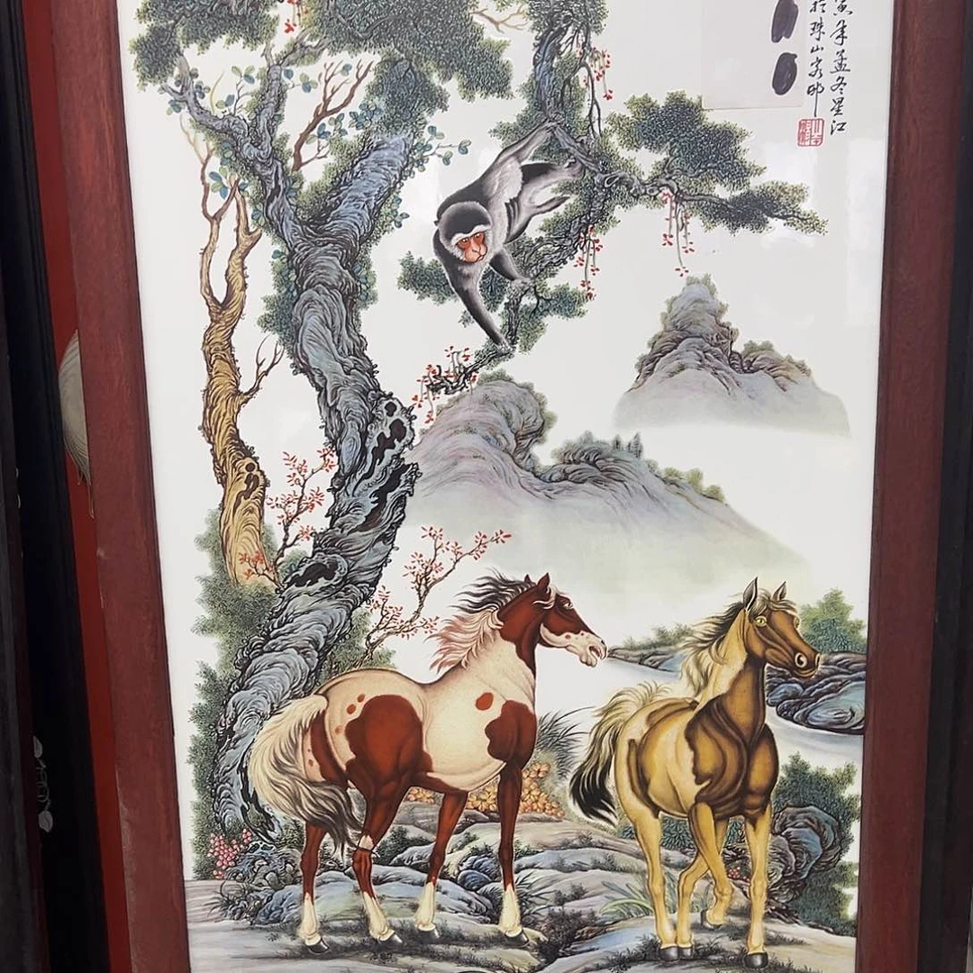 摆件马上封侯瓷板画