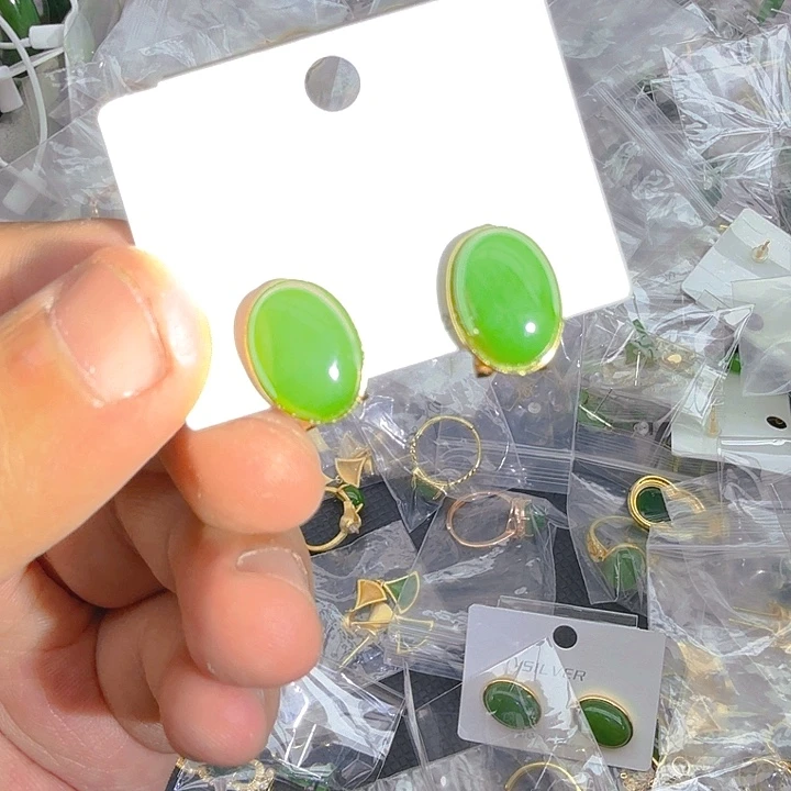 和田玉（碧玉）耳饰银S925镶嵌