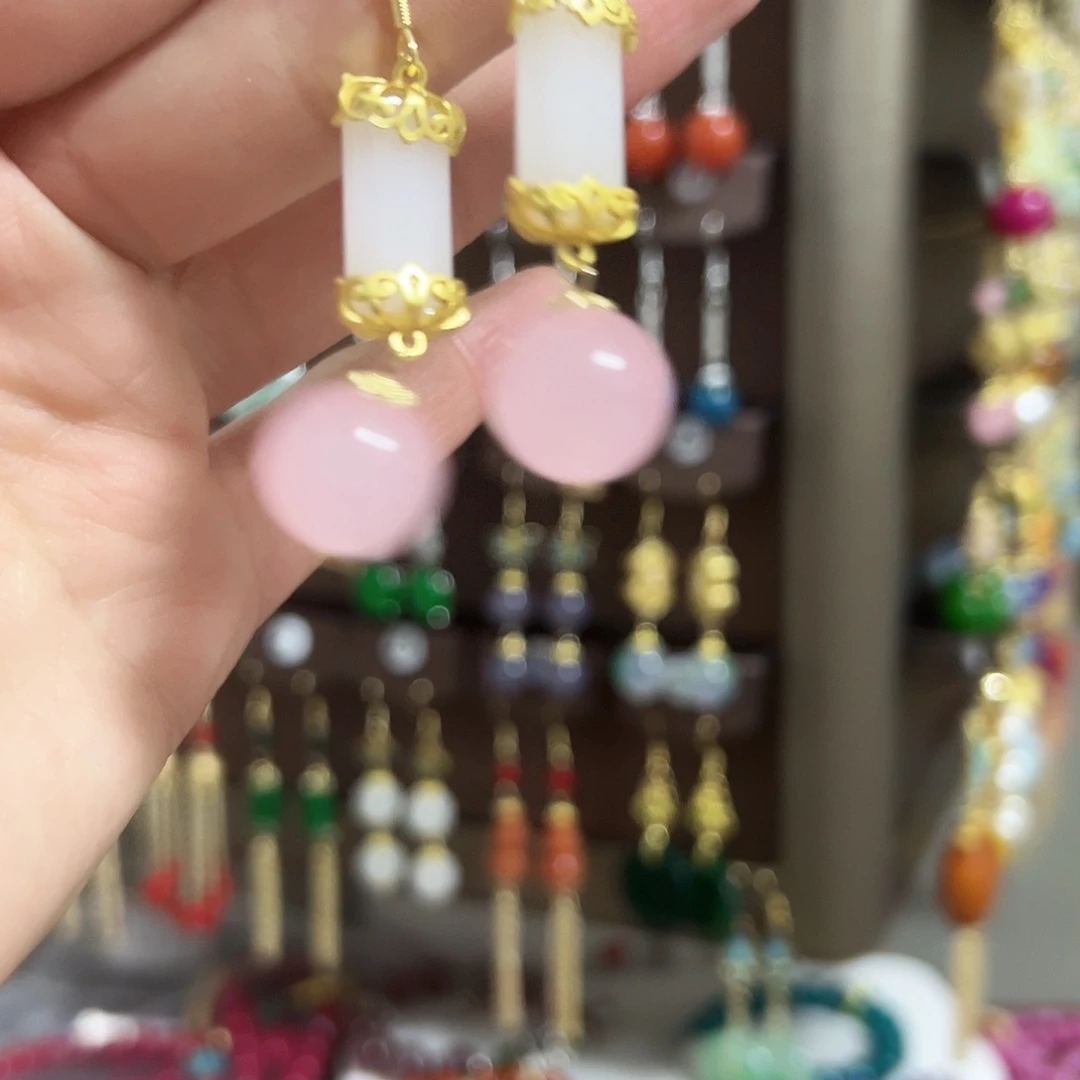 银S925镶嵌耳钉玛瑙/玉髓古风