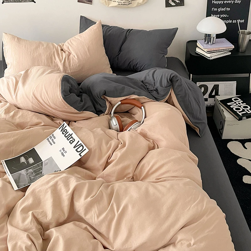 日式四件套床上用品被套纯色床单床笠宿舍三件套被套床单