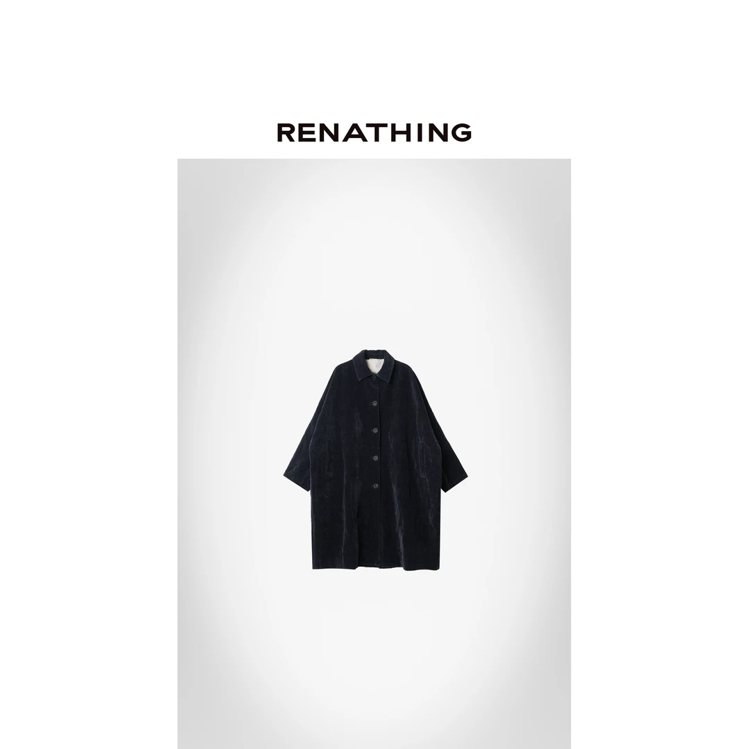 【RENATHING】翻领光泽感中长款廓形外套