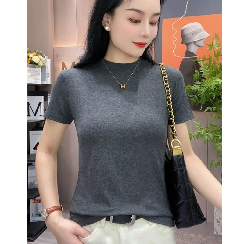 【夏装推荐】2025新款小圆领显瘦打底衫显身材洋气修身内搭短袖T恤