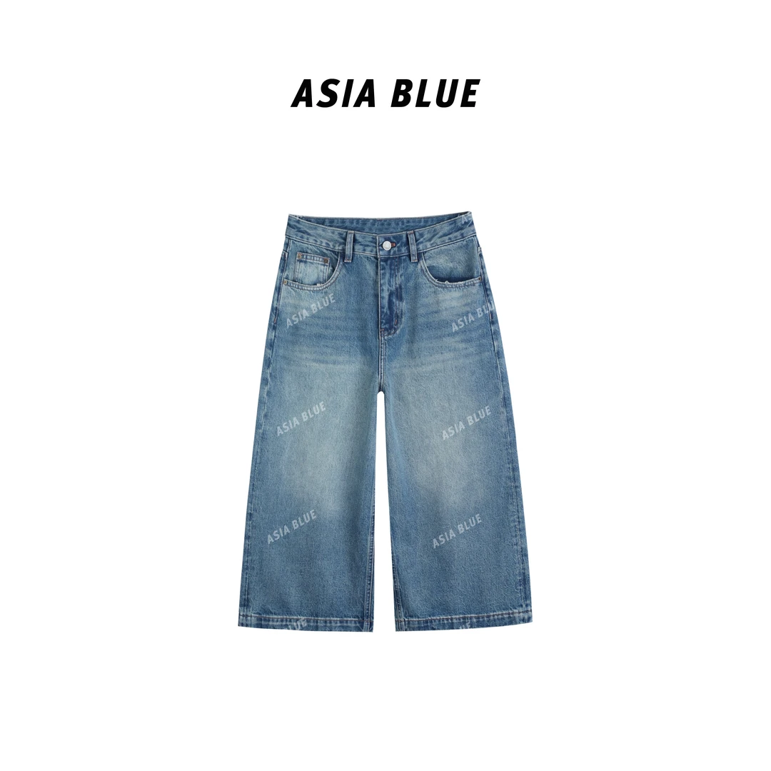 【ASIA BLUE】无弹水洗百搭直筒七分牛仔裤#YH6027