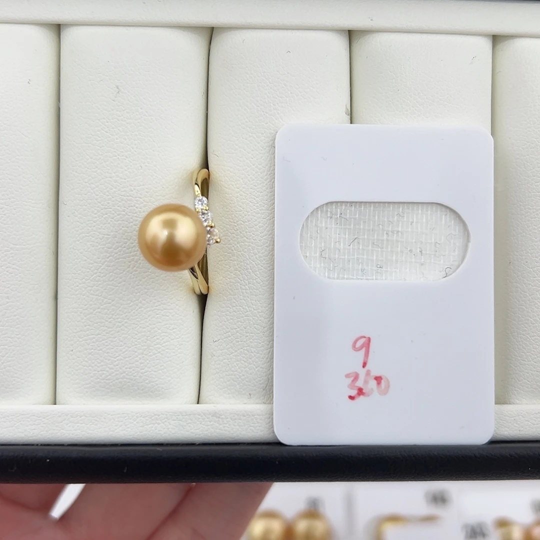 定制海水珍珠未镶嵌裸珠南洋金珠戒指9-10（成品不退不换）