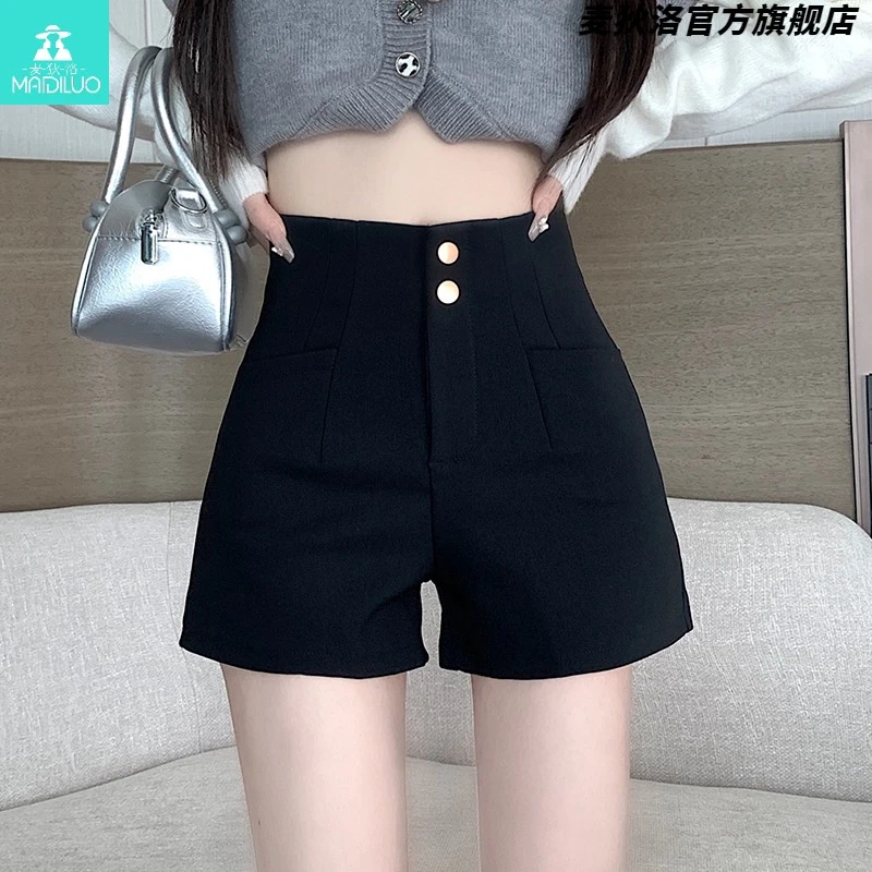 黑色高腰短裤女2025秋冬新款弹力修身a字阔腿裤加厚显瘦打底靴裤