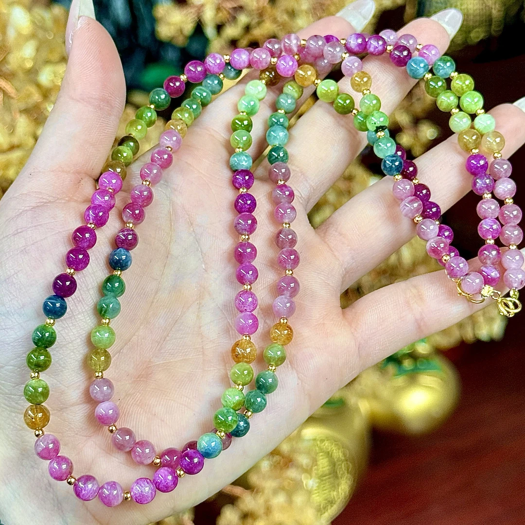 【DL】色标碧玺DIY项链-约5mm（多样性发其一）