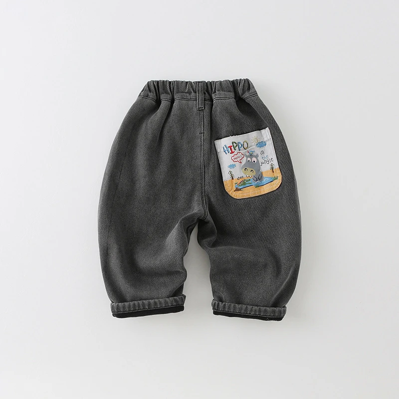 【现货捡漏】儿童牛仔裤冬季2024新款男童休闲洋气卡通印花裤子