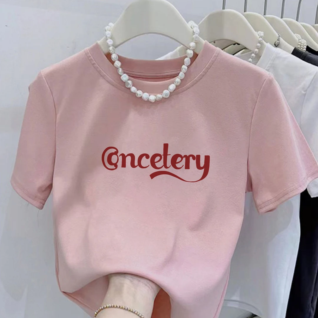 2025新款圆领cncetety印花纯棉短袖女修身显瘦百搭上衣