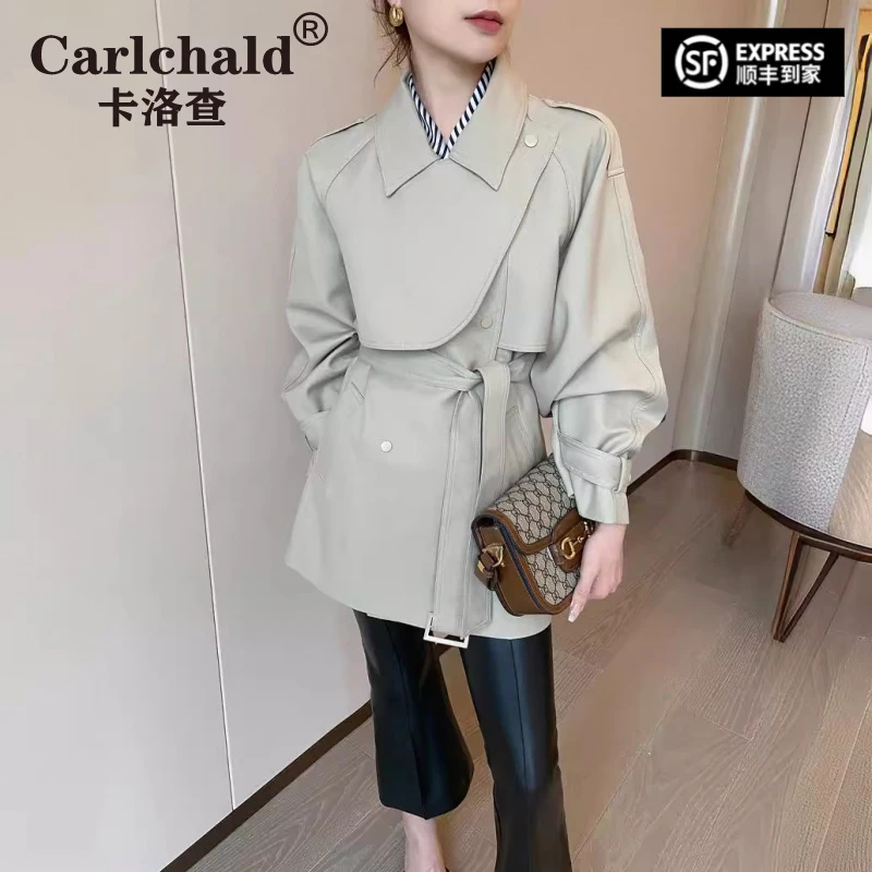 卡洛查（CARLCHALD）春季新款复古斗篷风衣外套女设计感中长款小个