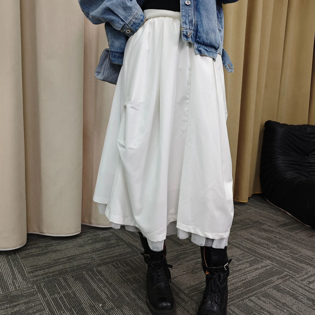 HFY034春夏欧若风一片拼接宽松松紧腰纯色伞裙简约定制半身裙