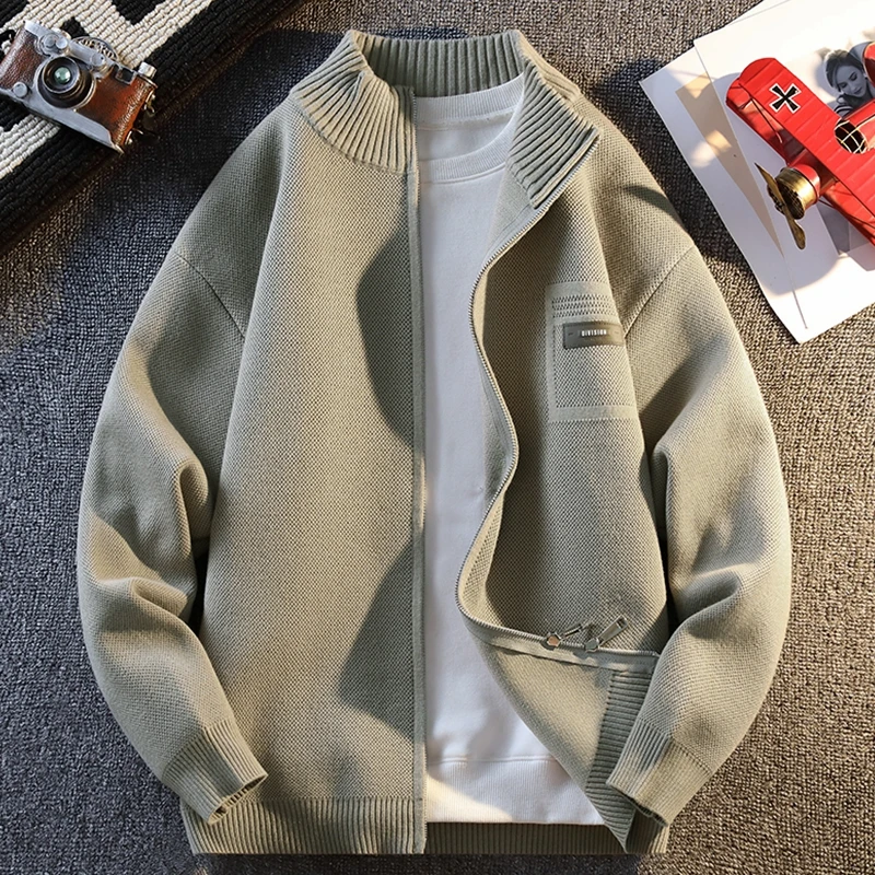 侨迪蒙拉秋季新款男士立领拉链针织开衫外套上衣潮牌春秋百搭夹克