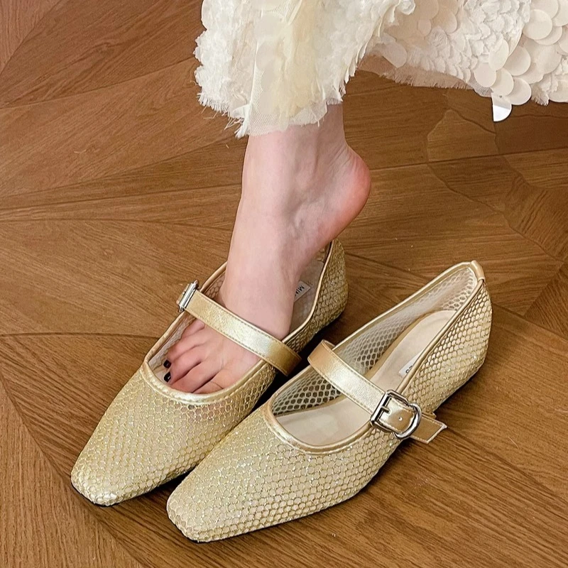 美猫汇真皮底法式气质内增高单鞋设计感网纱玛丽珍浅口仙女风夏季