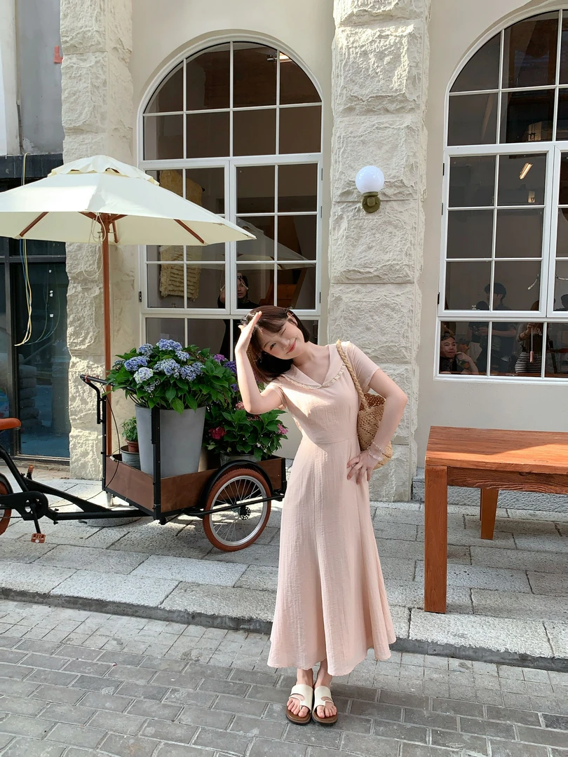 板栗西西【少女心事】夏日设计时尚收腰修身显瘦海军领连衣裙