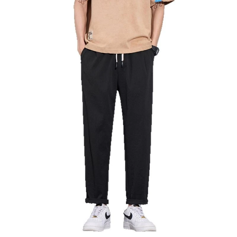 裤子男士春夏直筒休闲长裤九分工装男裤春夏季百搭仿牛深灰色黑色