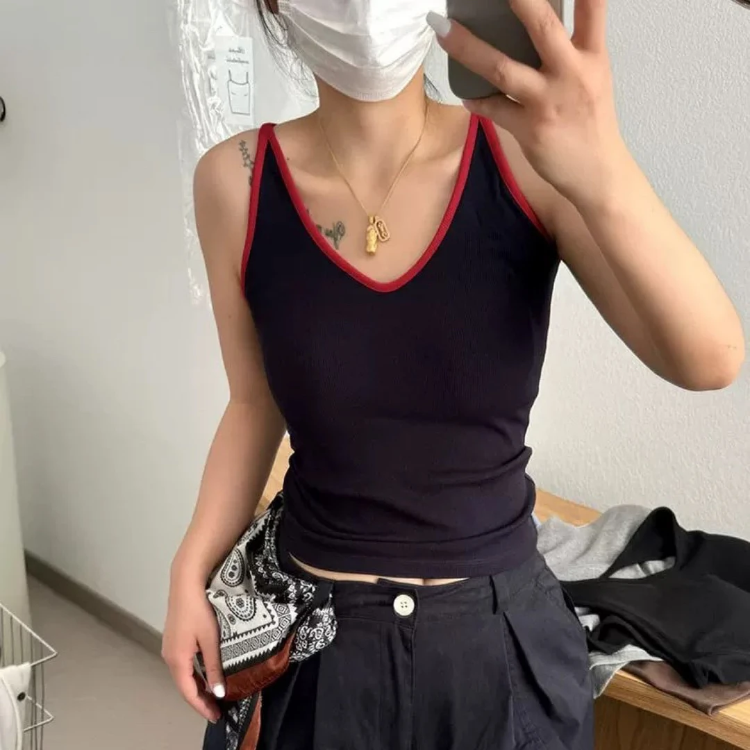 秋冬工字挂脖背心带胸垫