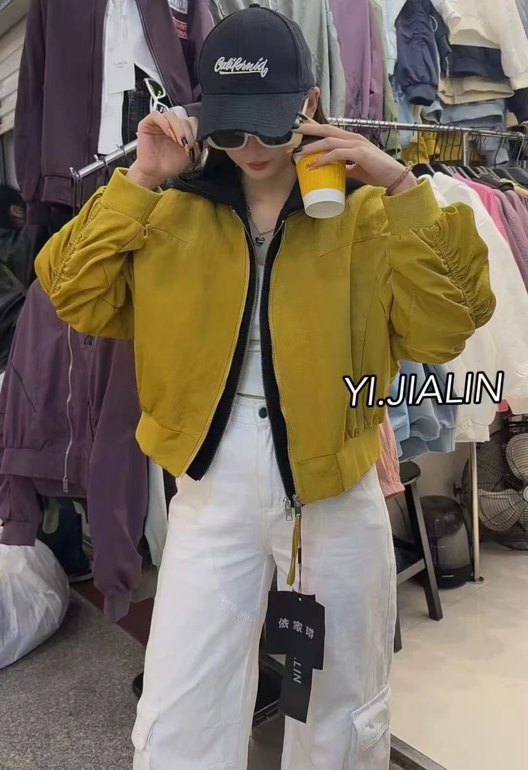 韩版时尚纯色设计感短外套女小个子洋气百搭休闲上衣