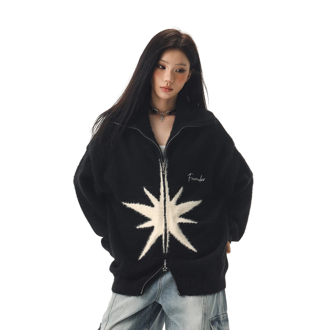 CTB啤酒队长 美式双拉链星芒毛绒软糯毛衣女款