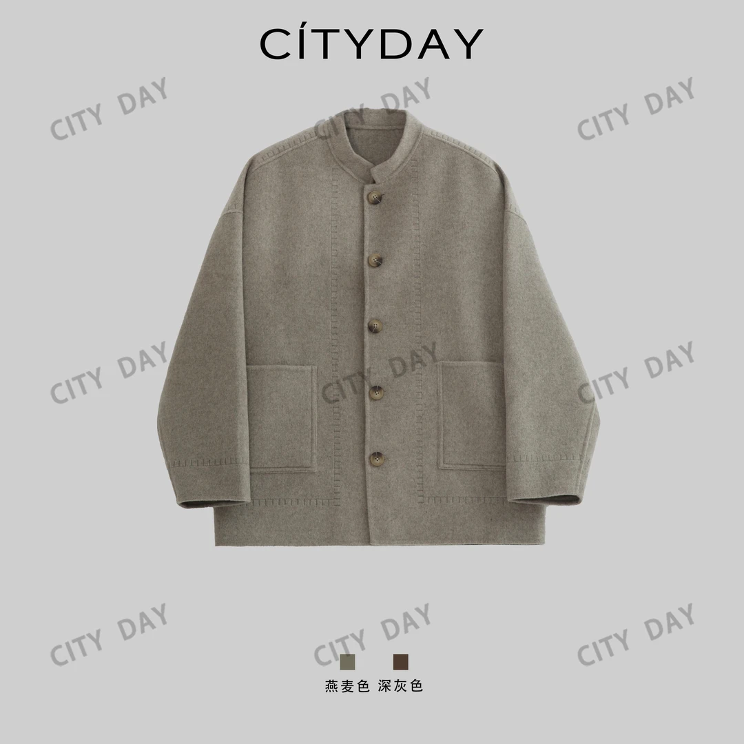 CityDay【楠哥】精纺绵羊毛 定制钢琴绣老钱立领双面呢外套 990159