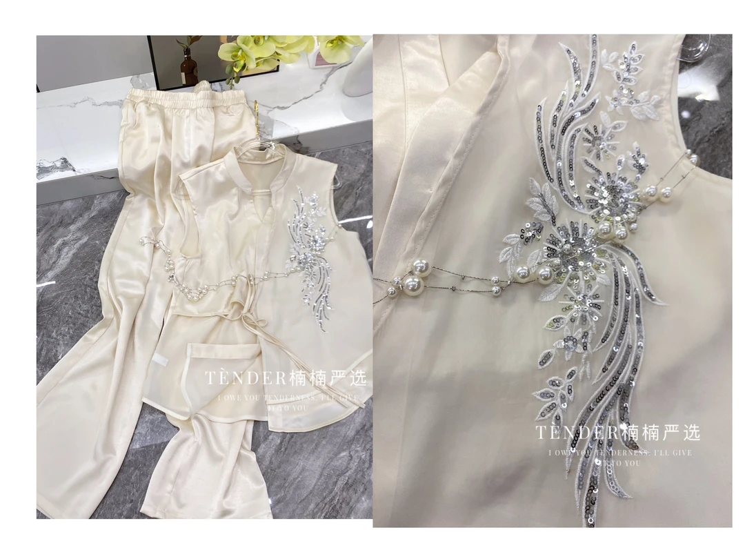 新中式中国风通勤夏季设计师刺绣时尚套装----3271