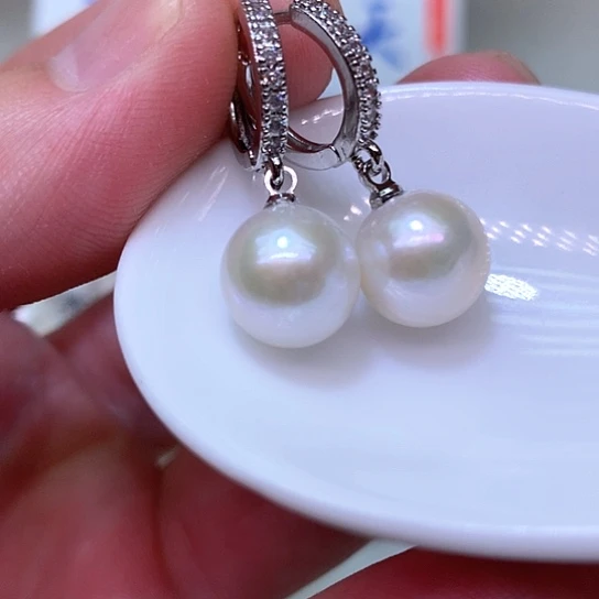 银S925镶嵌淡水珍珠耳饰