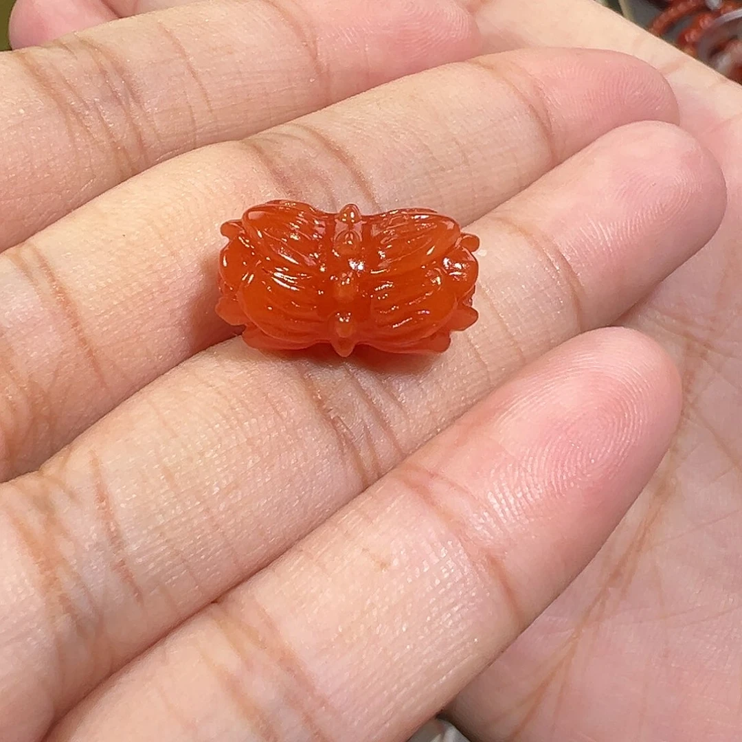 南红玛瑙未镶嵌珠宝奇石柿子红并蒂莲10.3m m