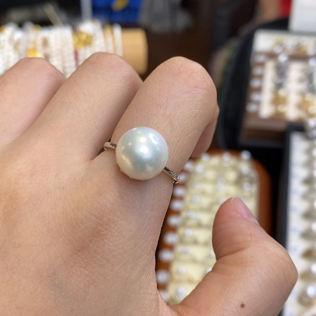 淡水珍珠银S925镶嵌戒指特价10.6mm