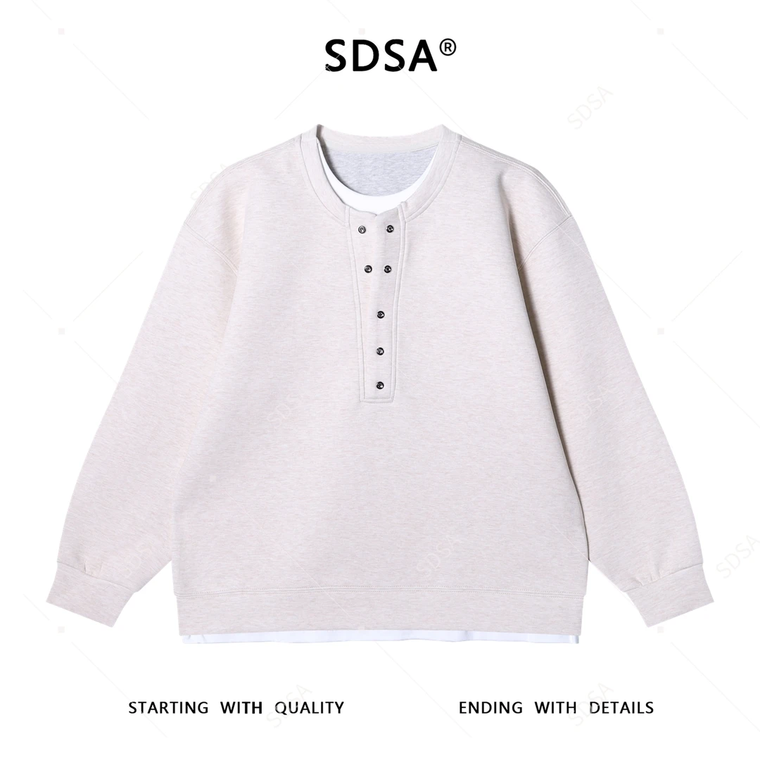 SDSA男士秋冬新款痞帅男装简约撞色半纽扣圆领卫衣百搭潮牌上衣