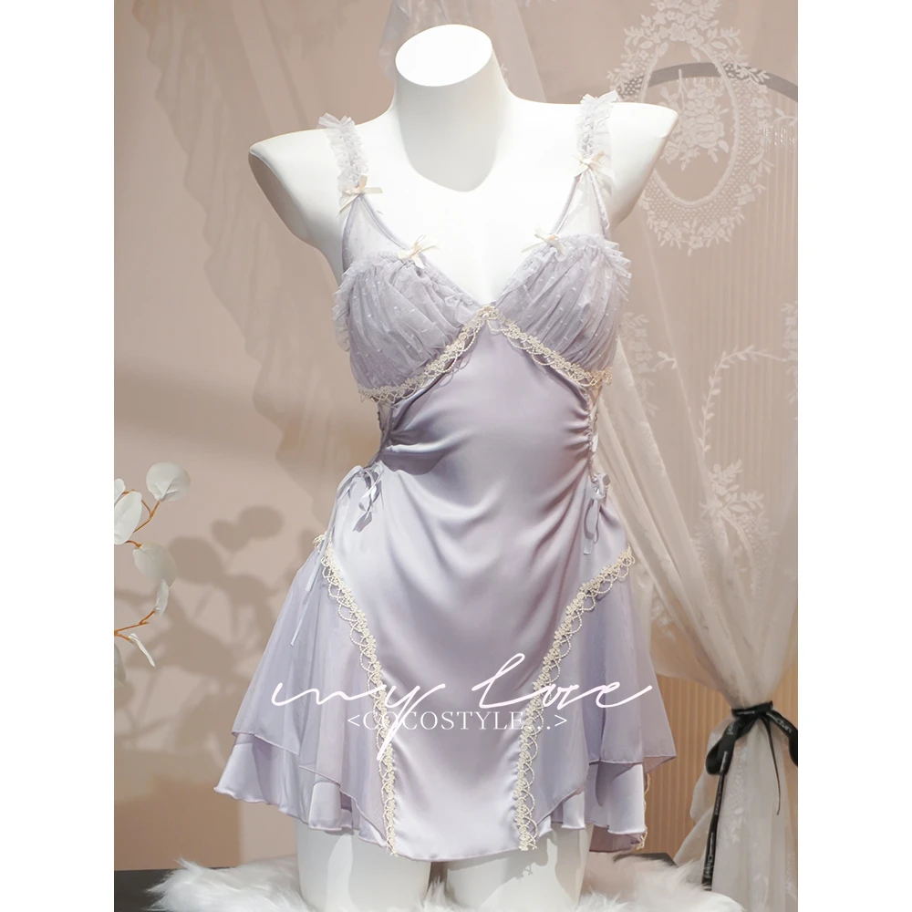 【香芋蛋糕】带胸垫蕾丝法式睡裙纯欲性感冰丝花边显瘦家居服睡衣