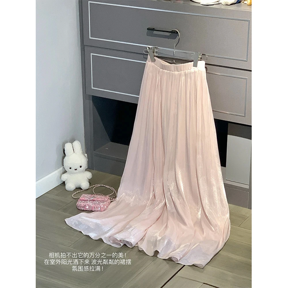 百搭气质显瘦大摆波光粼粼松紧腰半身裙度假氛围感仙女裙